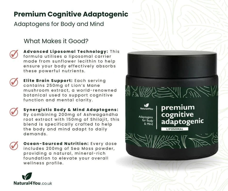 Premium Cognitive Adaptogenic 200g - Lion's Mane Ashwagandha Shilajit Liposomal.